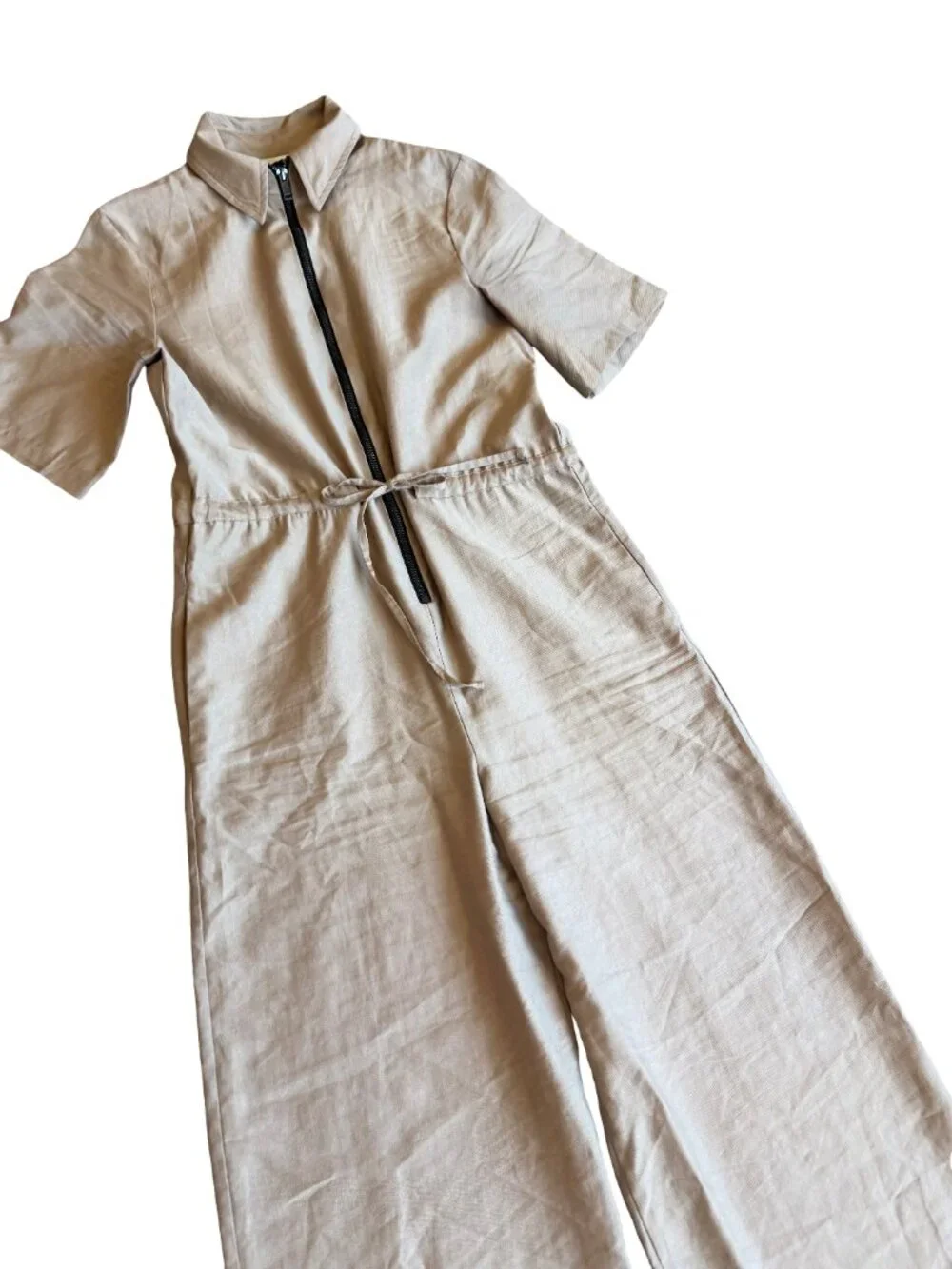 Topshop Utility Zip Jumpsuit Neutral Beige One-Piece Wide Leg Size 4 Women's